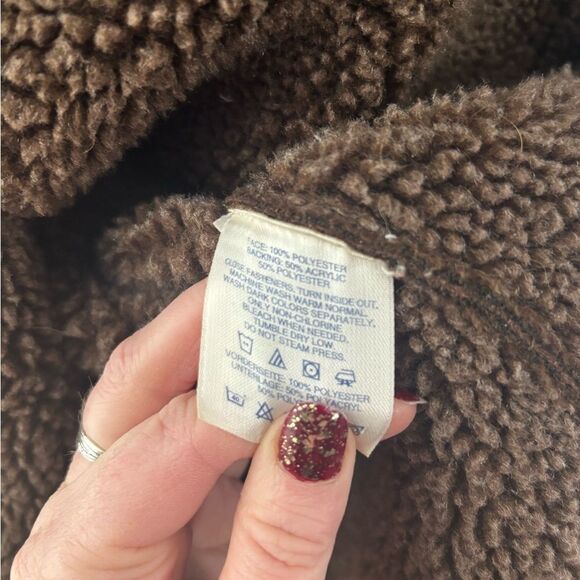 Lands End S 6-8 chocolate brown faux suede shearling sherpa button down jacket - Picture 4 of 5